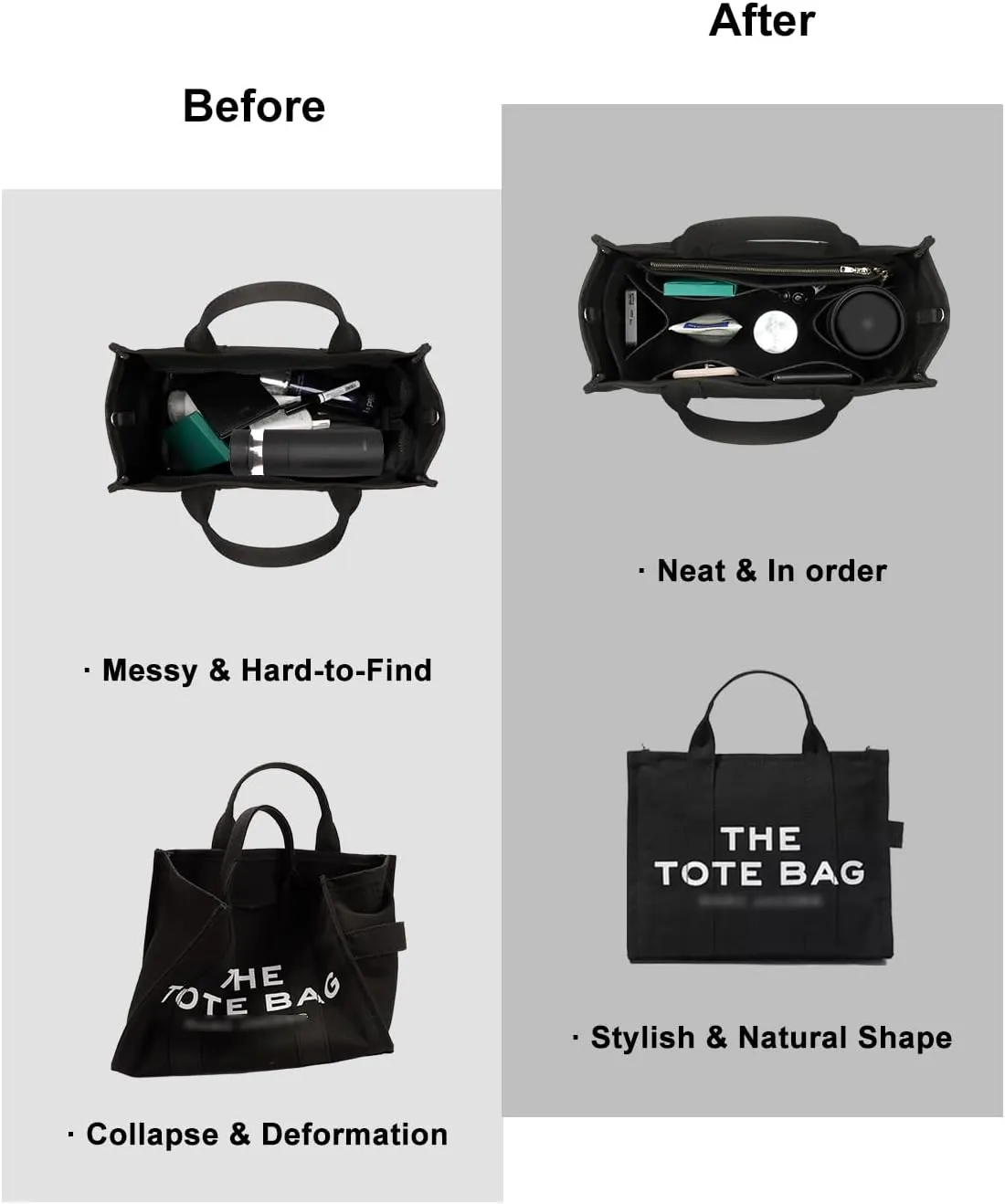 Purse Organizer Insert For Handbags, Tote Bag Organizer Insert, Handbag Organizer For Tote & Handbags, Compatible with Neverful Speedy and More (XLarge,Black)