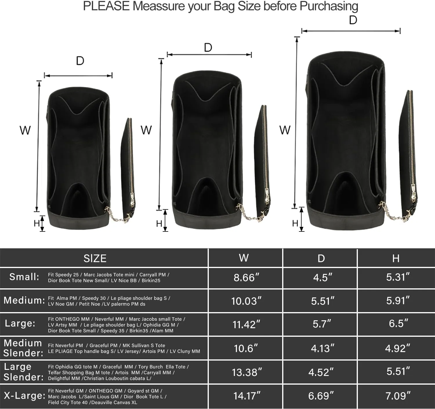 Purse Organizer Insert For Handbags, Tote Bag Organizer Insert, Handbag Organizer For Tote & Handbags, Compatible with Neverful Speedy and More (XLarge,Black)