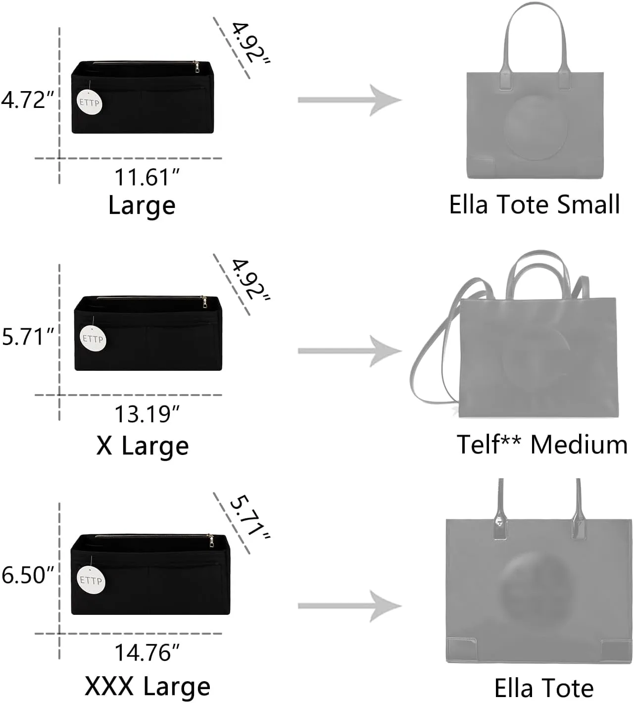 Purse Organizer Insert For Handbags,Bag Organizer Insert, Compatible with Alam BB and PM,Ella Tote,Telfar Medium, Book Tote M (Black, Large)