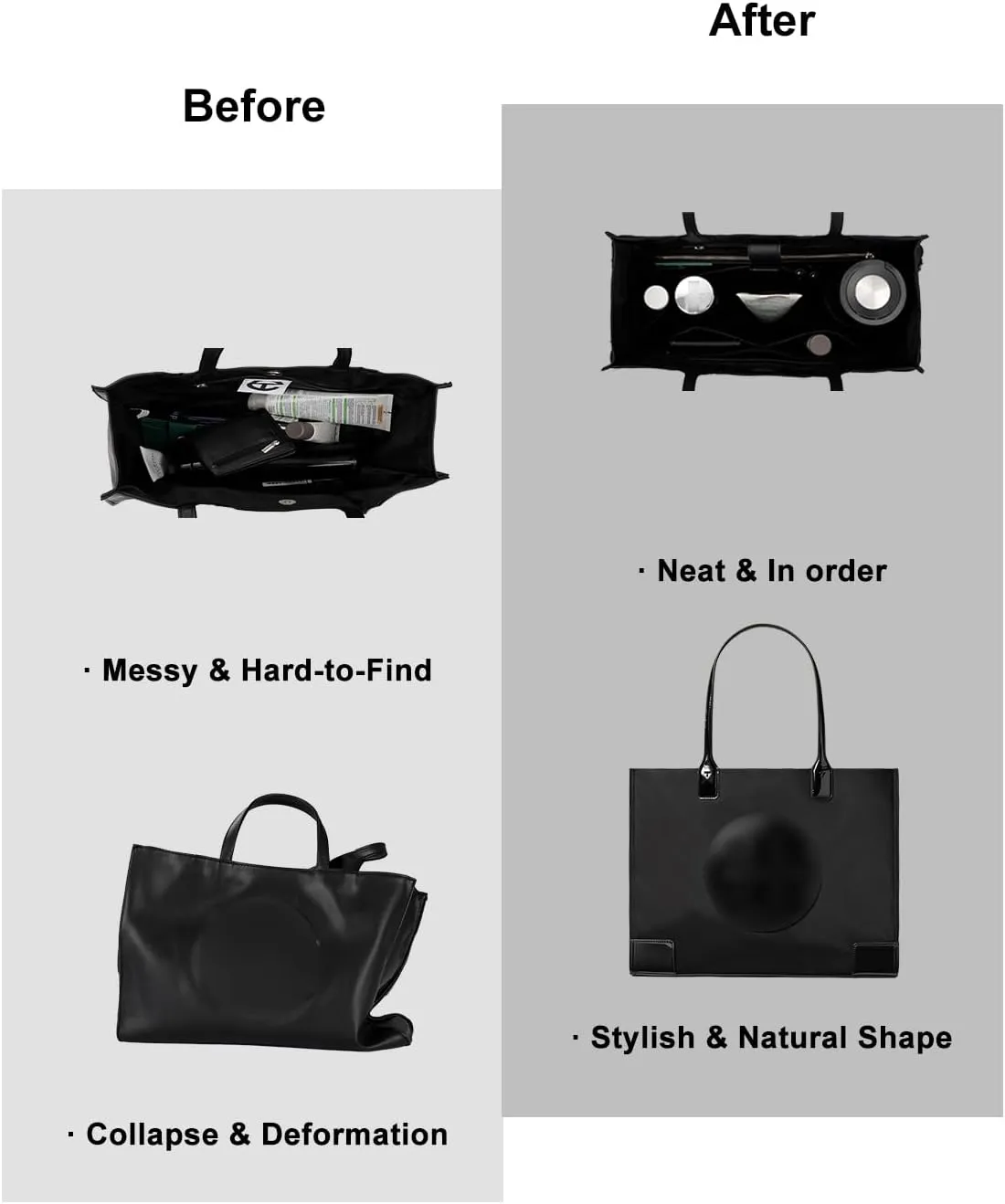 Purse Organizer Insert For Handbags,Bag Organizer Insert, Compatible with Alam BB and PM,Ella Tote,Telfar Medium, Book Tote M (Black, Large)