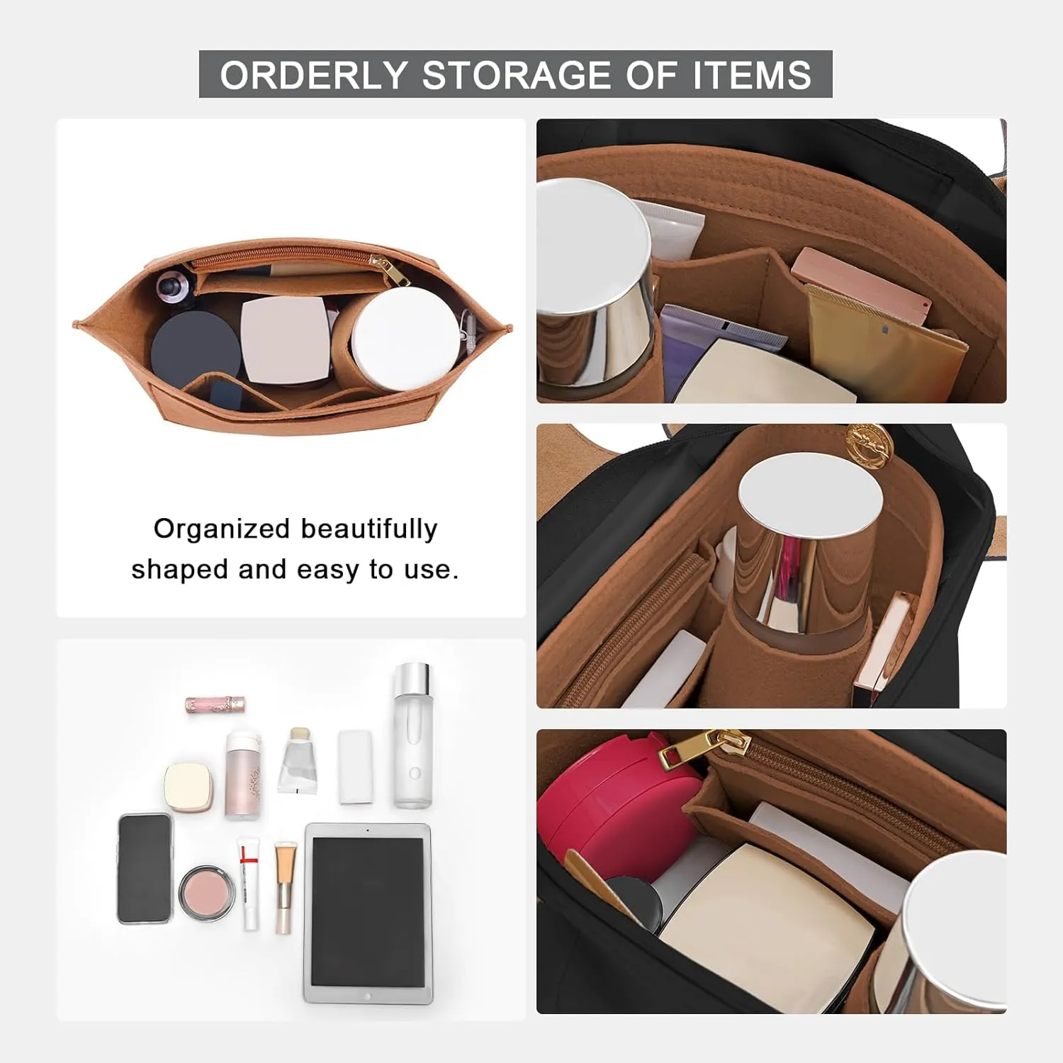 Purse Organizer Insert for Le Pliage Large Handbags Insert Organizer (EarthColor, Large)