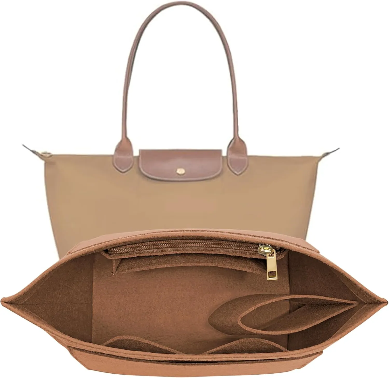Purse Organizer Insert for Le Pliage Large Handbags Insert Organizer (EarthColor, Large)