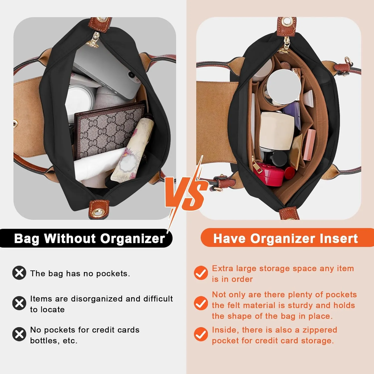 Purse Organizer Insert for Le Pliage Large Handbags Insert Organizer (EarthColor, Large)