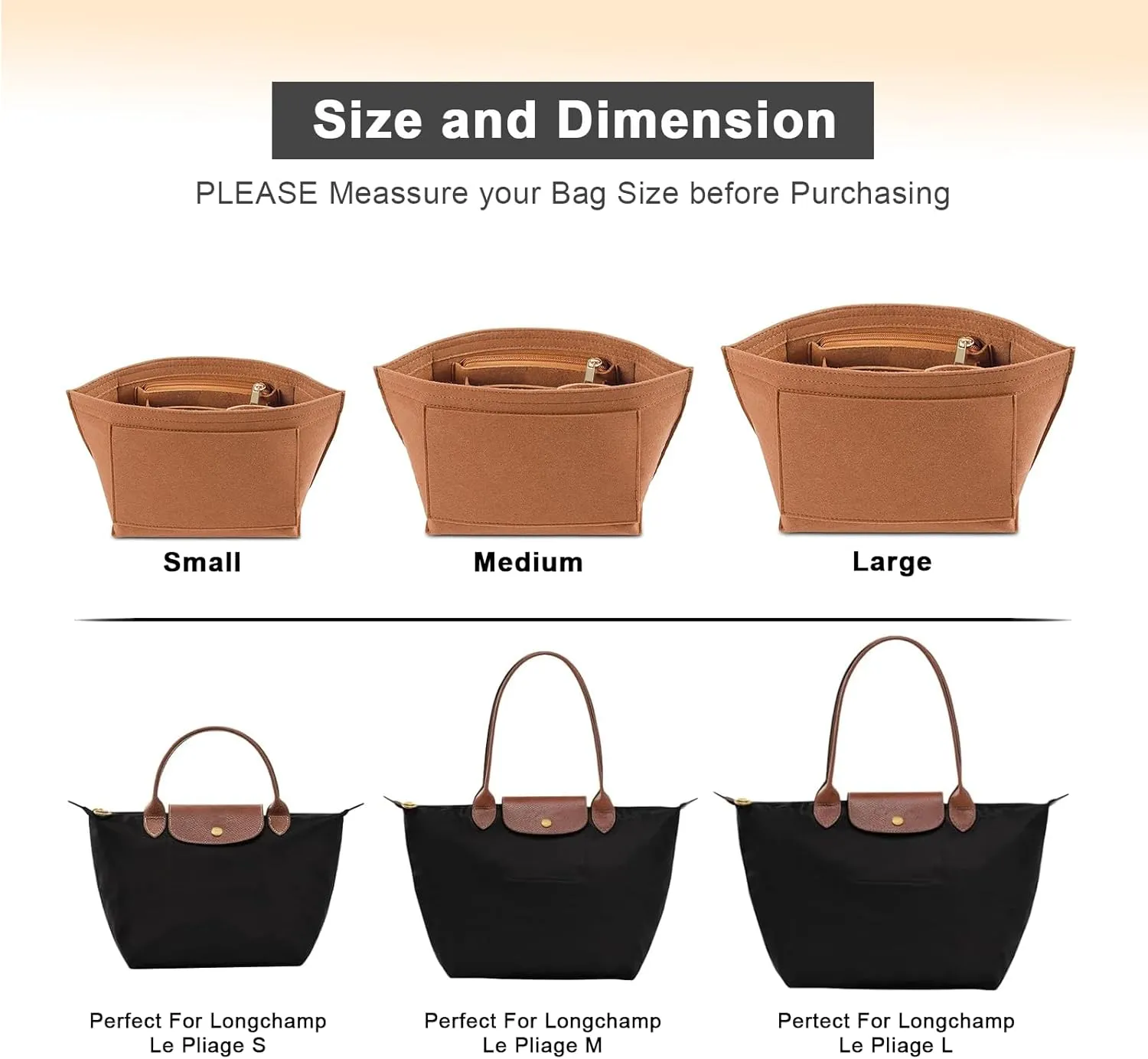 Purse Organizer Insert for Le Pliage Large Handbags Insert Organizer (EarthColor, Large)