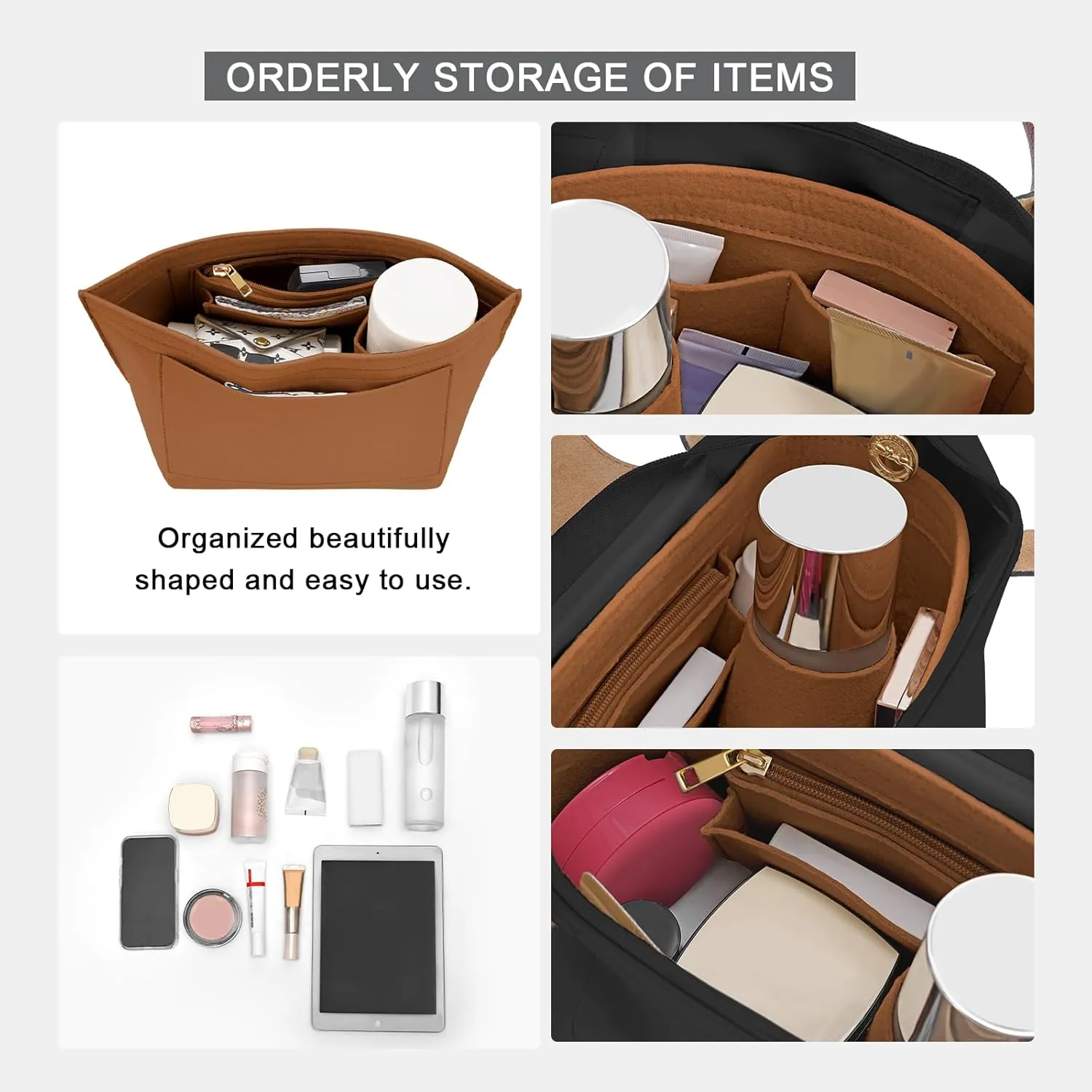Purse Organizer Insert for Le Pliage Small Handbags Insert Organizer (Brown, Small)