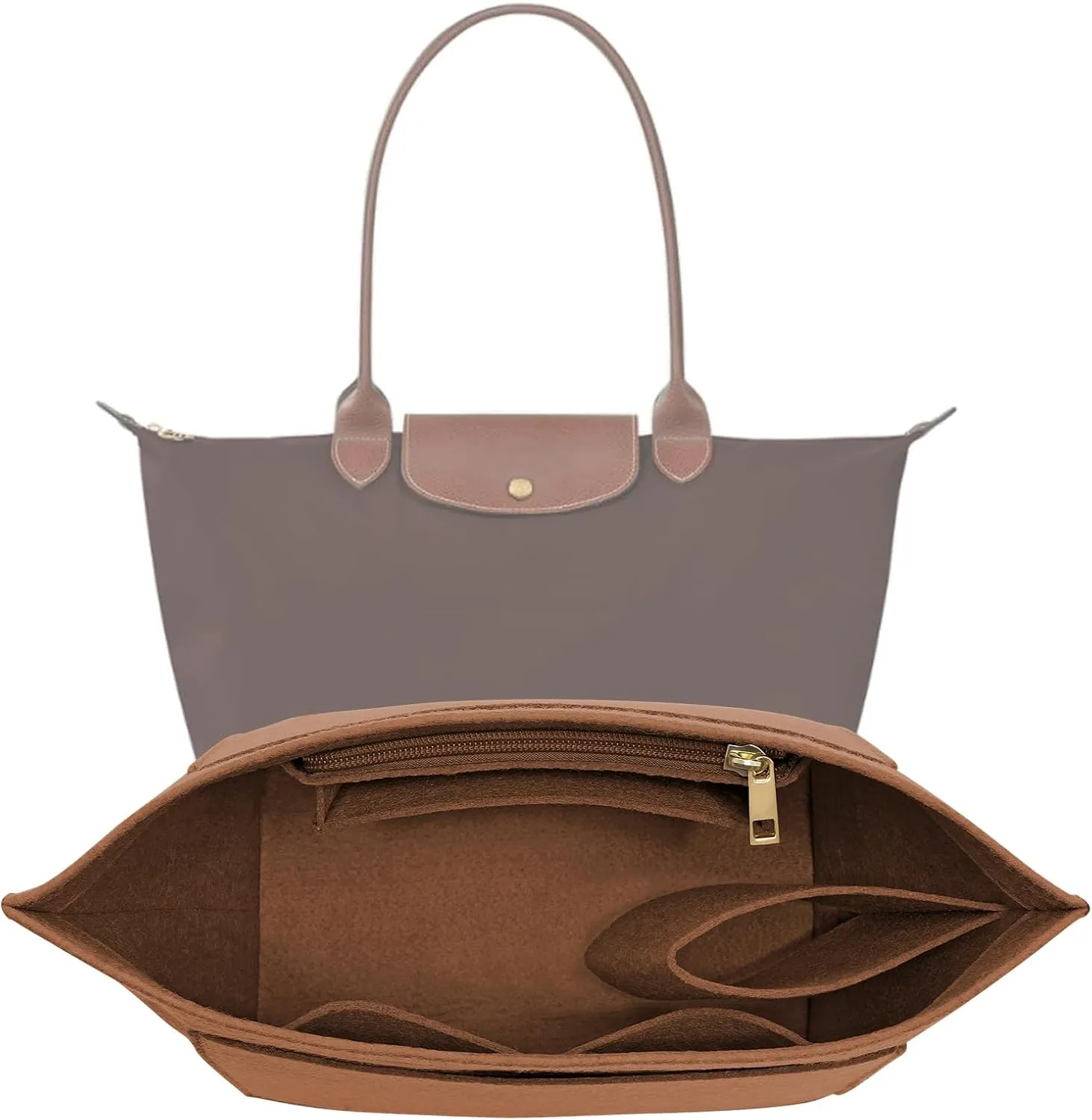 Purse Organizer Insert for Le Pliage Small Handbags Insert Organizer (Brown, Small)