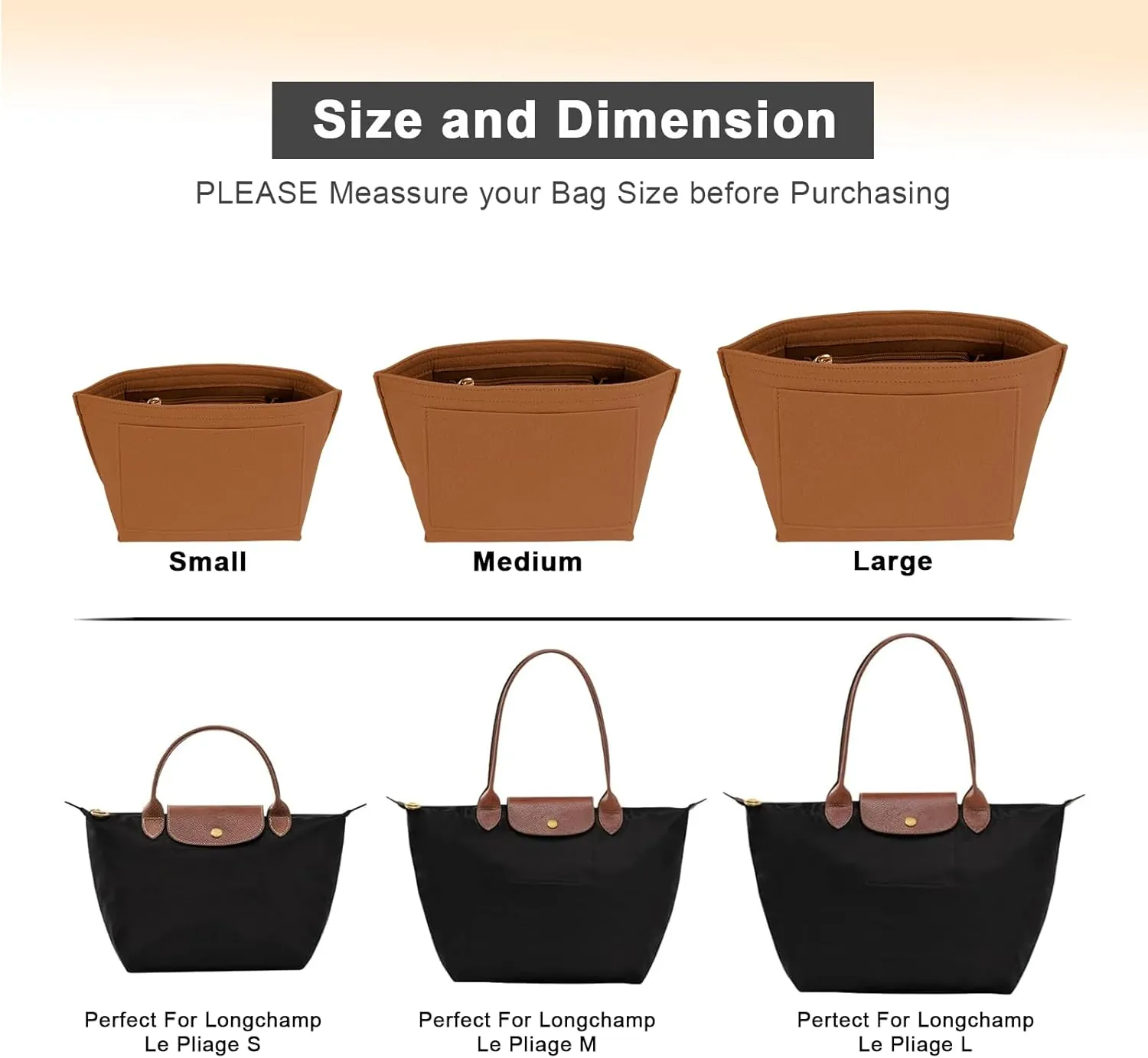 Purse Organizer Insert for Le Pliage Small Handbags Insert Organizer (Brown, Small)