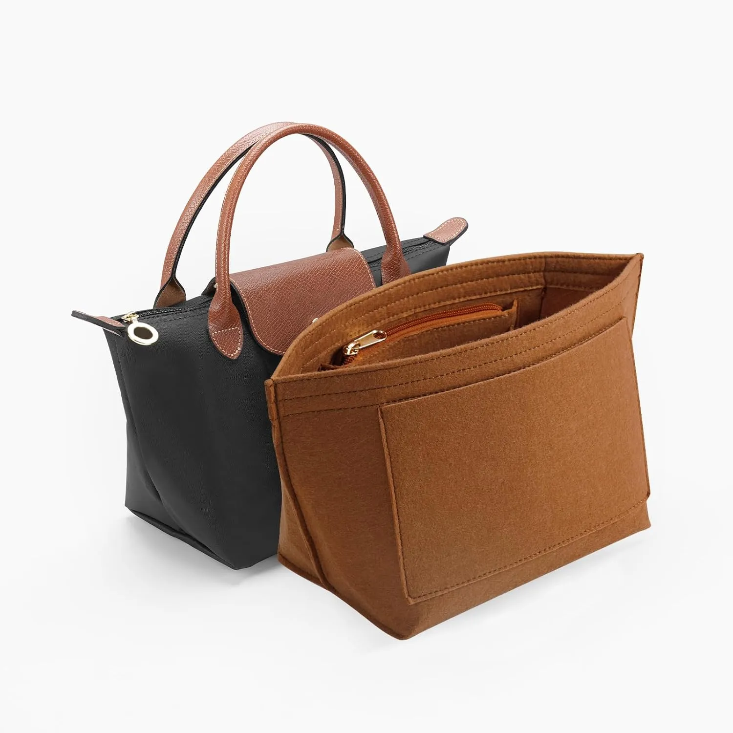 Purse Organizer Insert for Le Pliage Small Handbags Insert Organizer (Brown, Small)