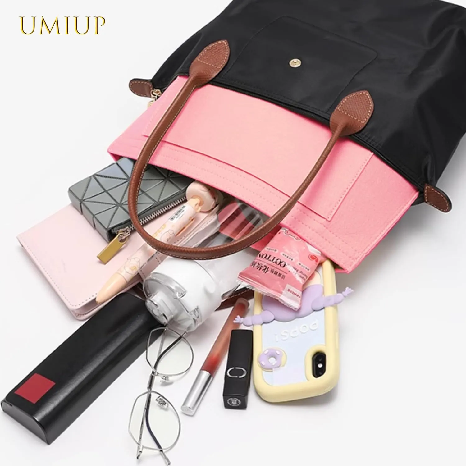 Purse Organizer Insert for Longchamp Le Pliage Tote, Handbag Organizer Compatible with Le Pliage Shoulder Bag (Pink, M 10.23 X 7.87 X 5.12INCH)