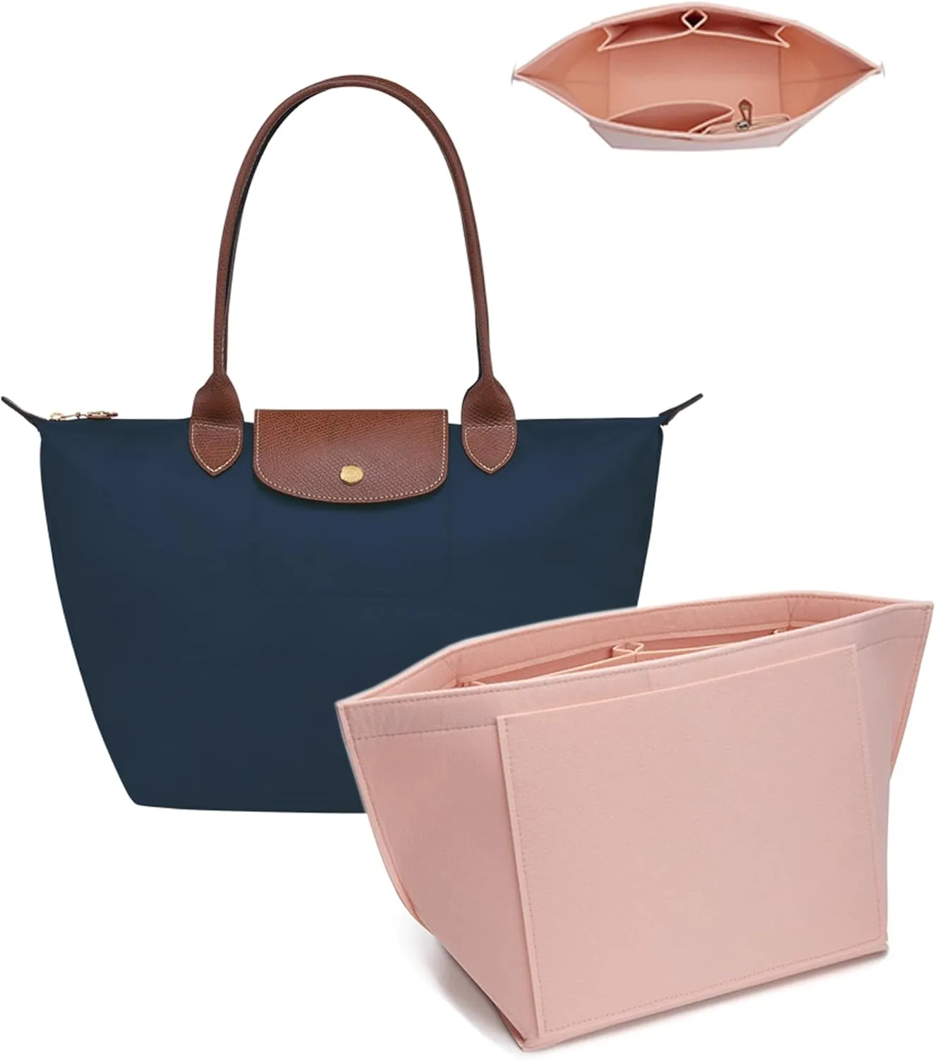 Purse Organizer Insert for Longchamp Le Pliage Tote, Handbag Organizer Compatible with Le Pliage Shoulder Bag (Pink, M 10.23 X 7.87 X 5.12INCH)