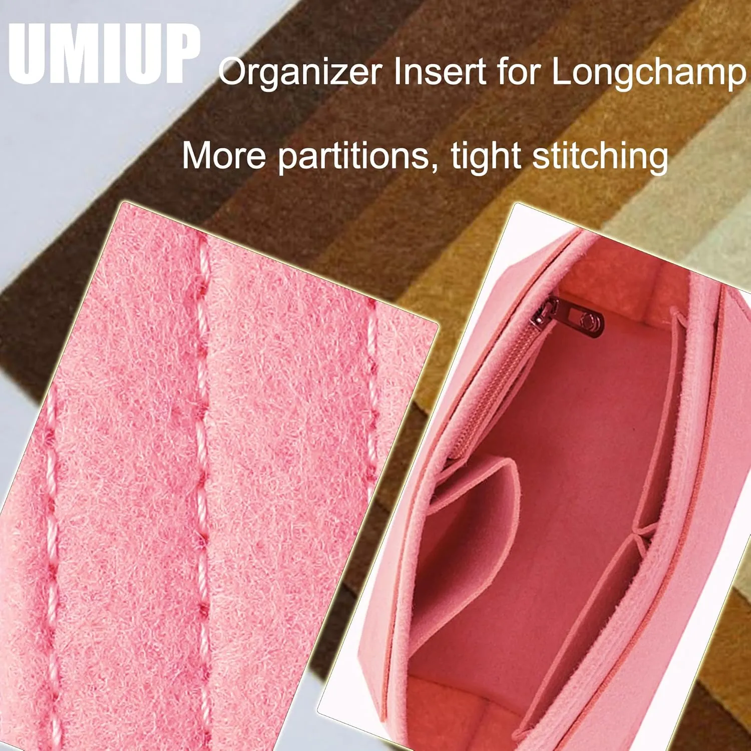 Purse Organizer Insert for Longchamp Le Pliage Tote, Handbag Organizer Compatible with Le Pliage Shoulder Bag (Pink, M 10.23 X 7.87 X 5.12INCH)