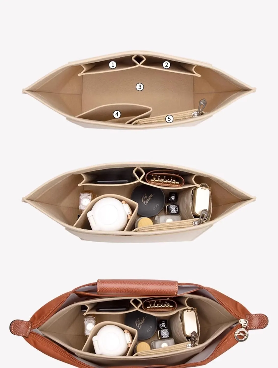 Purse Organizer Insert for Longchamp Le Pliage Tote, Handbag Organizer with Cup Holder, Compatible with LE PLIAGE Tote Handbags Large/Small,LE PLIAGE Top Handle S/M (Blue, L/11 * 9.84 * 6.7in)