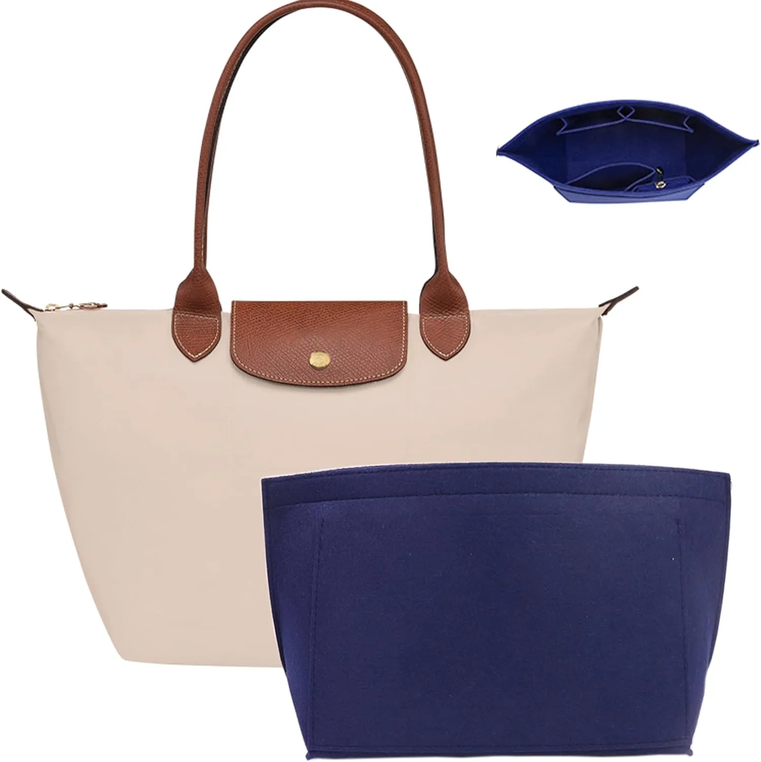 Purse Organizer Insert for Longchamp Le Pliage Tote, Handbag Organizer with Cup Holder, Compatible with LE PLIAGE Tote Handbags Large/Small,LE PLIAGE Top Handle S/M (Blue, L/11 * 9.84 * 6.7in)