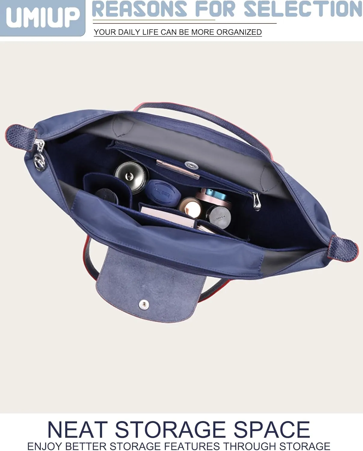 Purse Organizer Insert for Longchamp Le Pliage Tote, Handbag Organizer with Cup Holder, Compatible with LE PLIAGE Tote Handbags Large/Small,LE PLIAGE Top Handle S/M (Blue, L/11 * 9.84 * 6.7in)