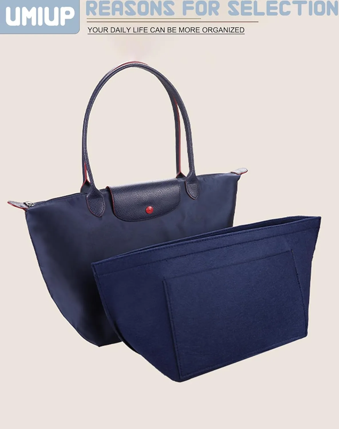 Purse Organizer Insert for Longchamp Le Pliage Tote, Handbag Organizer with Cup Holder, Compatible with LE PLIAGE Tote Handbags Large/Small,LE PLIAGE Top Handle S/M (Blue, L/11 * 9.84 * 6.7in)