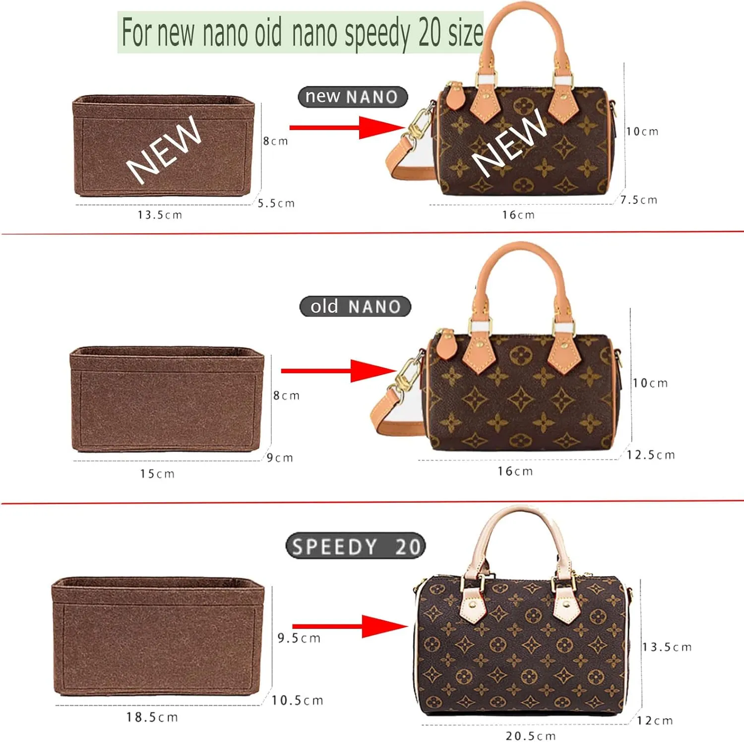 Purse Organizer Insert for LV NANO mini bags Felt Organizer Bag Shaper insert Y061coffee-old NANO