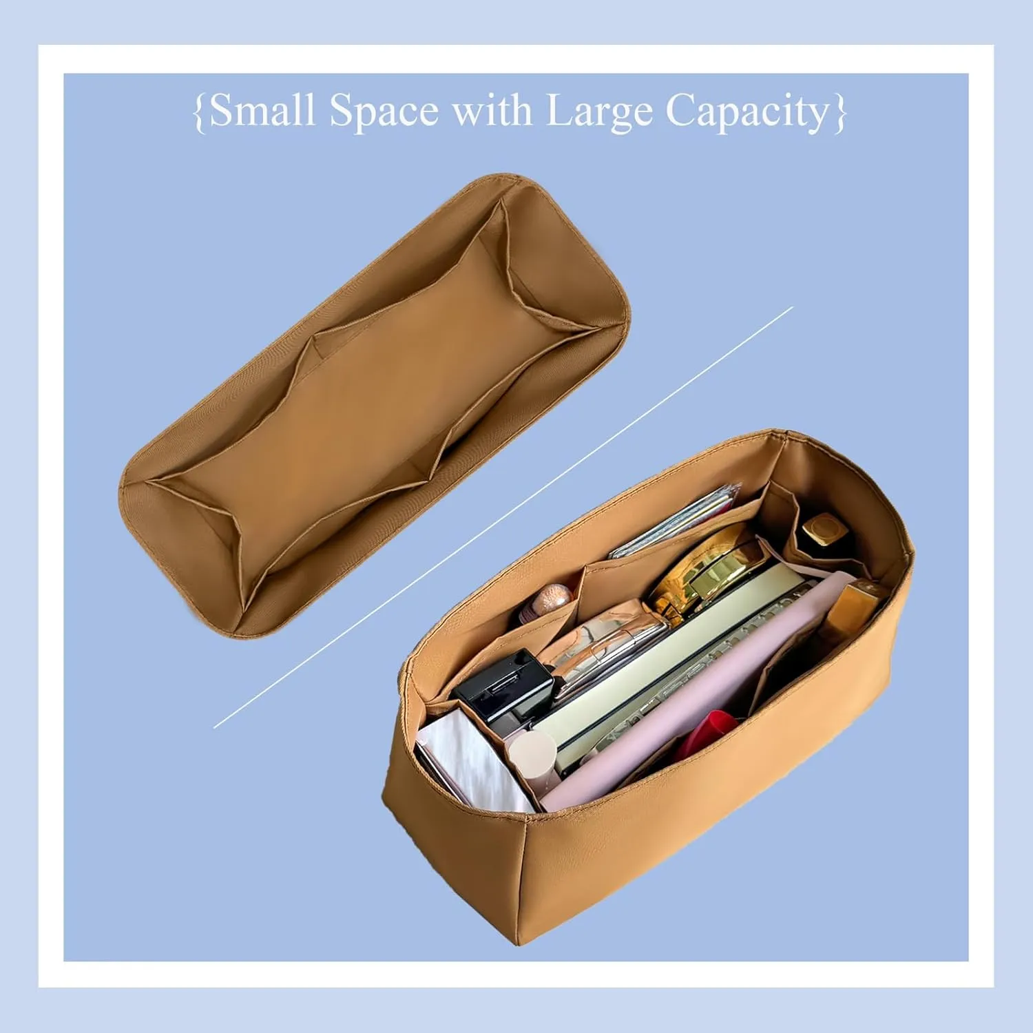 Purse Organizer Insert, Nylon Inner Liner for Loewe Flamenco Bag, Durable Storage, Multiple Pouch Cosmetics Zipper Bag Insert, Handbag Organizer (style-03, Mini)