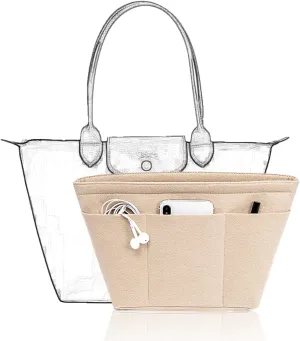 Purse Organizer Insert, Tote Bag Organizer Insert, Felt Bag Divider With 12 Pockets, Compatible With Tote, Handbags (Beige, Small)