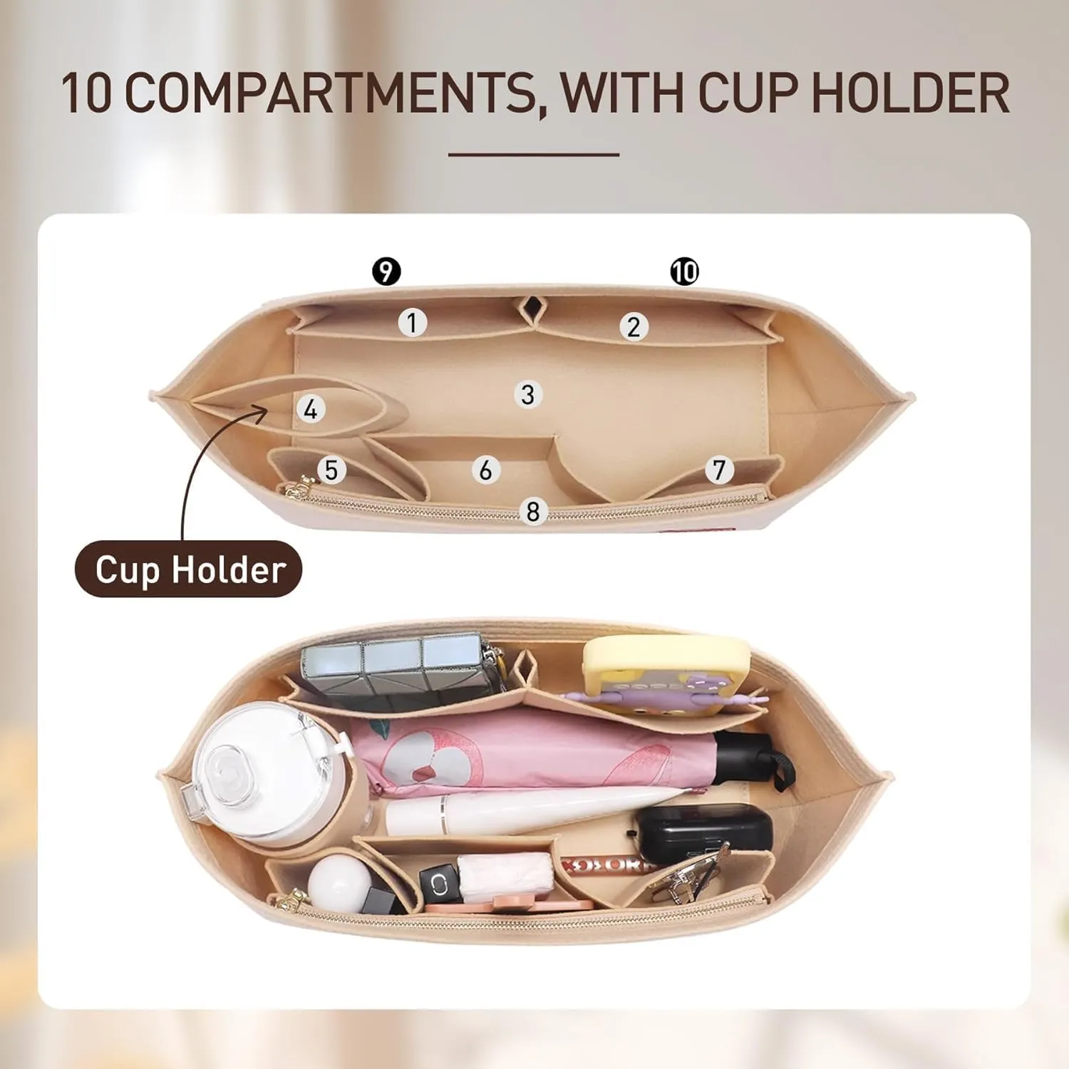 Purse Organizer Insert with Base Shaper Compatible with C.oach City 33, neverfull MM, G.oyard PM and More,Bag Organizer Insert for Luxury Bags,L/Wine Red