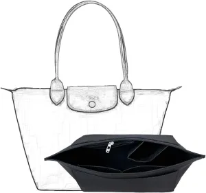 Purse Organizer, Multi-Pocket Felt Handbag Organizer, Folding Tote Bag organizer insert for Insert Wallet Organizer Suitable for Longchamp (Black, Small)