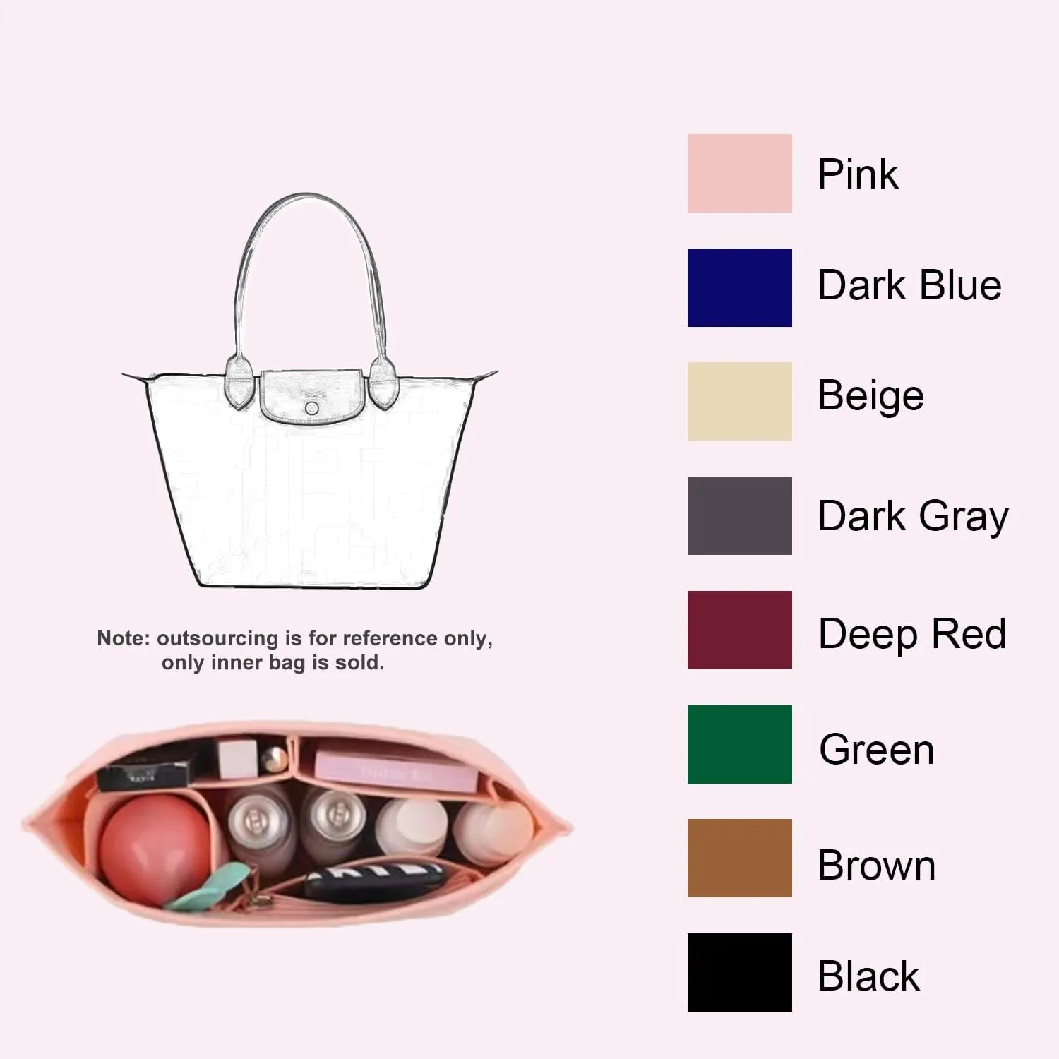 Purse Organizer, Multi-Pocket Felt Handbag Organizer, Folding Tote Bag organizer insert for Insert Wallet Organizer Suitable for Longchamp (Black, Small)