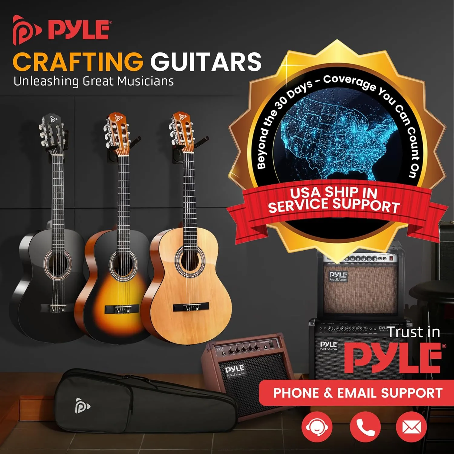 Pyle Beginner Acoustic Guitar Kit, 3/4 Junior Size All Wood Instrument for Kids, Adults, 36" Natural Wood Gloss