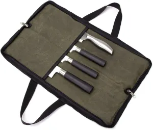 QEES Knife Roll,Heavy Duty Knife Bag,Waxed Canvas knife Case with 4 Slots For Knives & Kitchen Tools,Chef Knife Bag With Handle.Portable Knife Roll Bag For Chefs Culinary Traveling.Knives Pouch