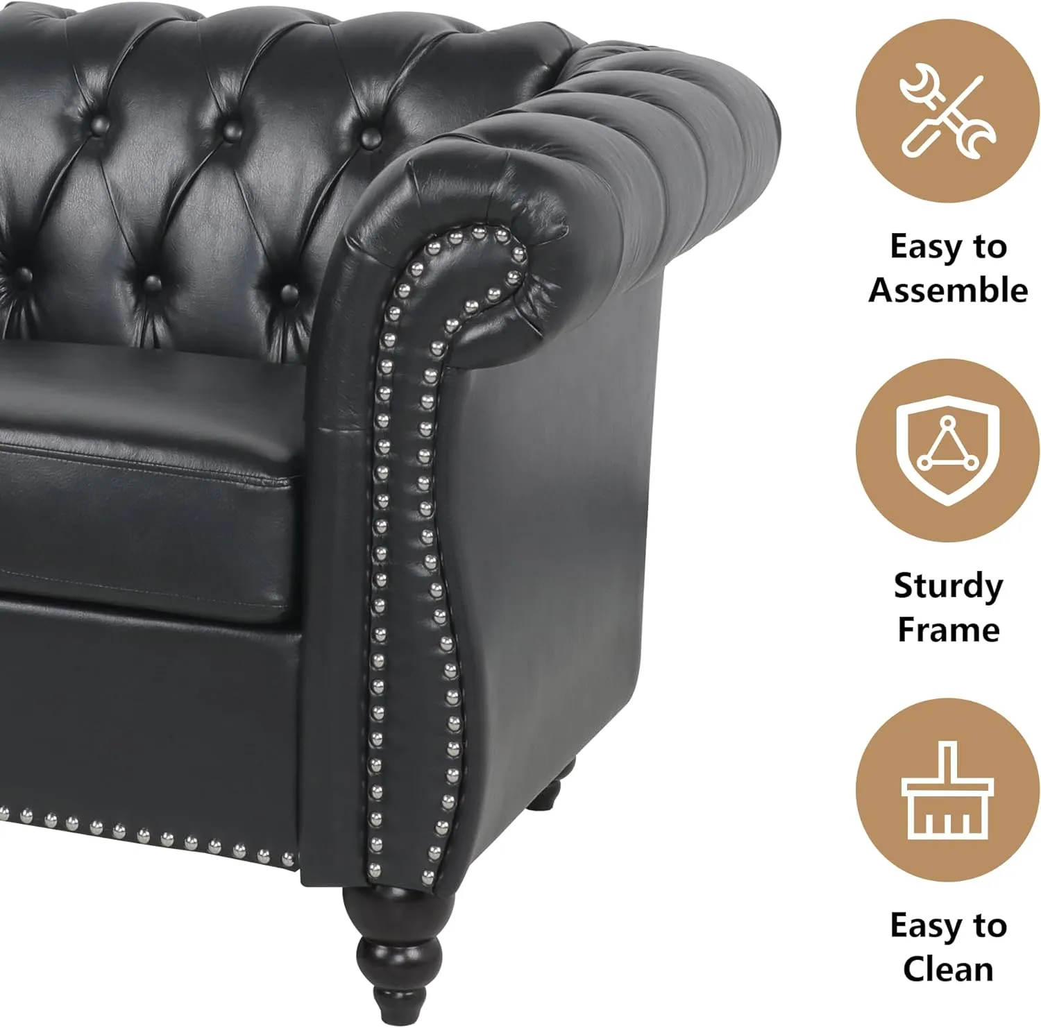 QHITTY 2 Piece Living Room Set, Sectional Chesterfield Sofa Chair Contemporary Upholstered Leather Loveseat Couch Sets for Living Room, Bedroom, Office