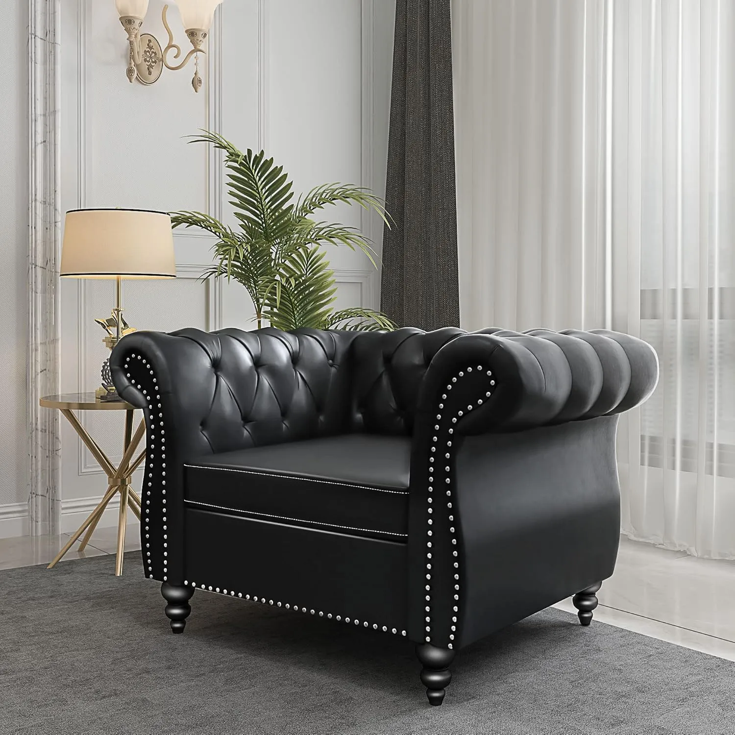 QHITTY 2 Piece Living Room Set, Sectional Chesterfield Sofa Chair Contemporary Upholstered Leather Loveseat Couch Sets for Living Room, Bedroom, Office