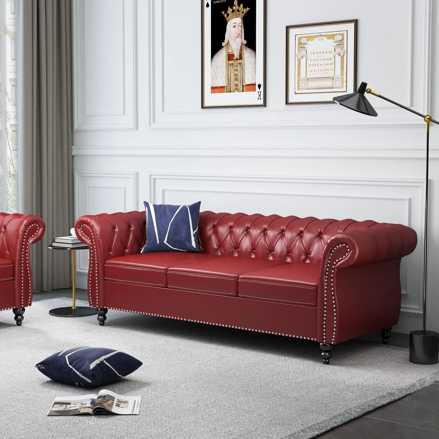 QHITTY 3 Piece Living Room Set, Sectional Chesterfield Sofa Chair Contemporary Upholstered Leather Loveseat Couch Sets for Living Room, Bedroom, Office