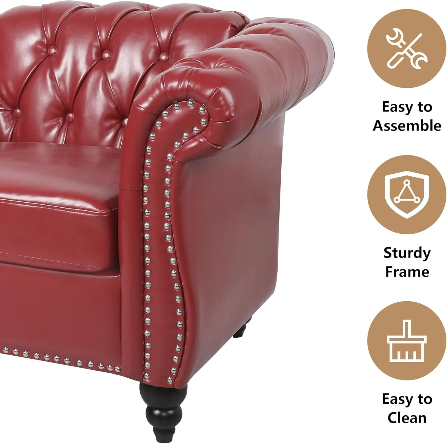 QHITTY 3 Piece Living Room Set, Sectional Chesterfield Sofa Chair Contemporary Upholstered Leather Loveseat Couch Sets for Living Room, Bedroom, Office