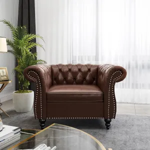 QHITTY Chesterfield Chair Accent Chair, Modern Leather Upholstered Sofa Chair with Tufted Back for Living Room Furniture (Dark Brown)