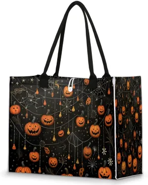QsirBC Abstract Pumpkin Lamp Flower Large Beach Tote Bag for Women Adequate Capacity Kitchen Reusable Grocery Bag with Inner Zipper Pocket Travel Tote Handbag for Beach Pool Shopping Daily Use
