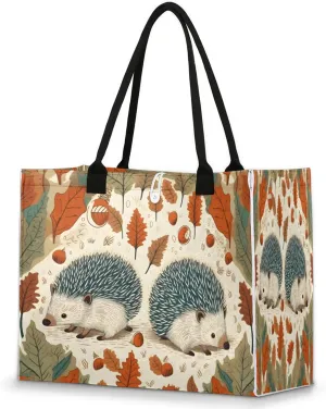 QsirBC Autumn Hedgehog Deciduous Hazelnut Large Beach Tote Bag for Women Adequate Capacity Kitchen Reusable Grocery Bag with Inner Zipper Pocket Travel Tote Handbag for Beach Pool Shopping Daily Use