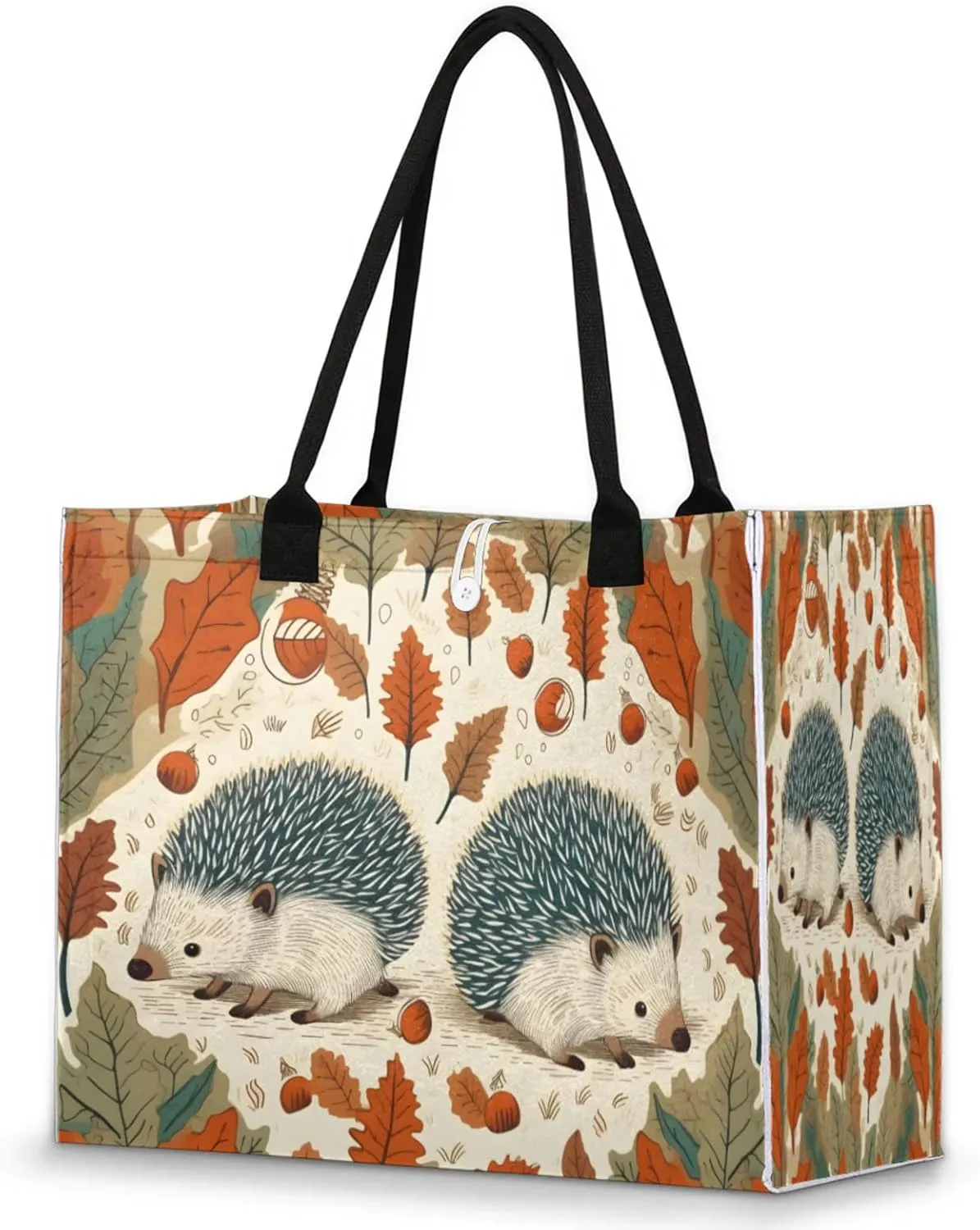 QsirBC Autumn Hedgehog Deciduous Hazelnut Large Beach Tote Bag for Women Adequate Capacity Kitchen Reusable Grocery Bag with Inner Zipper Pocket Travel Tote Handbag for Beach Pool Shopping Daily Use