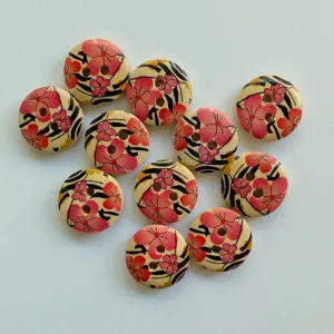 "Pink blossoms" wooden baby buttons