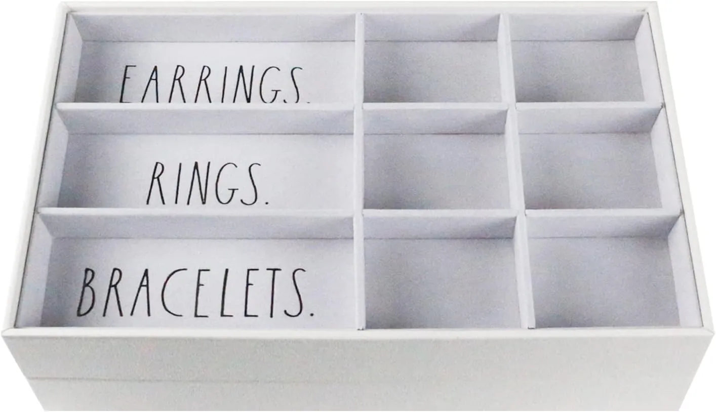 Rae Dunn Jewelry Tray - Jewelry Drawer Organizer - Set of 2 Stackable Jewelry Organizer Trays - Storage Box for Earring, Ring, Bracelet, Necklace - Stacking Insert for Drawers, Vanity Display - White