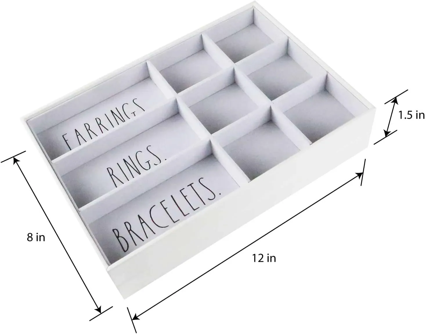 Rae Dunn Jewelry Tray - Jewelry Drawer Organizer - Set of 2 Stackable Jewelry Organizer Trays - Storage Box for Earring, Ring, Bracelet, Necklace - Stacking Insert for Drawers, Vanity Display - White
