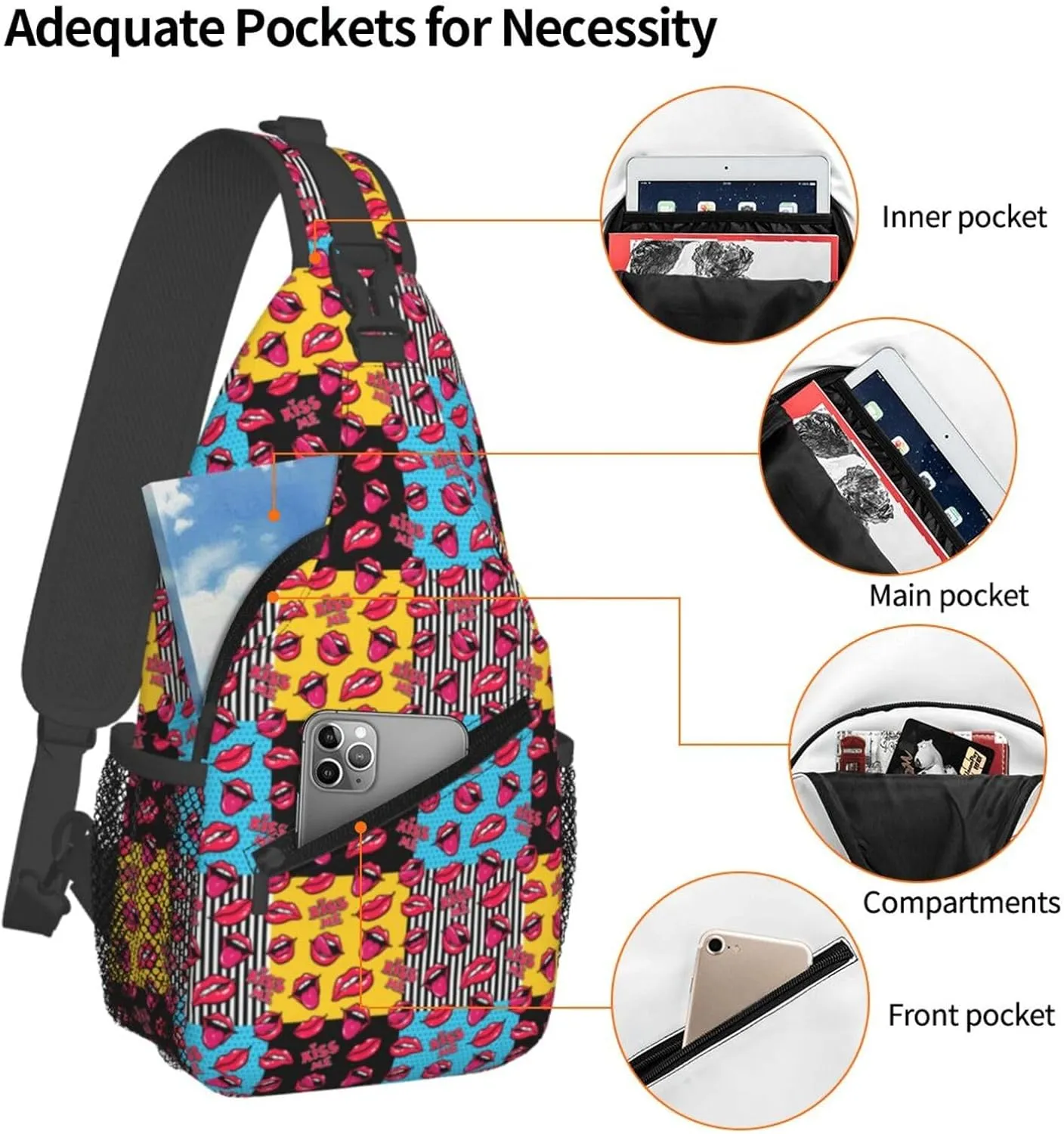 Rainbow Camouflage Sling Bag Adjustable Crossbody Bag Casual Chest Bags Travel Shoulder Backpack For Women Men