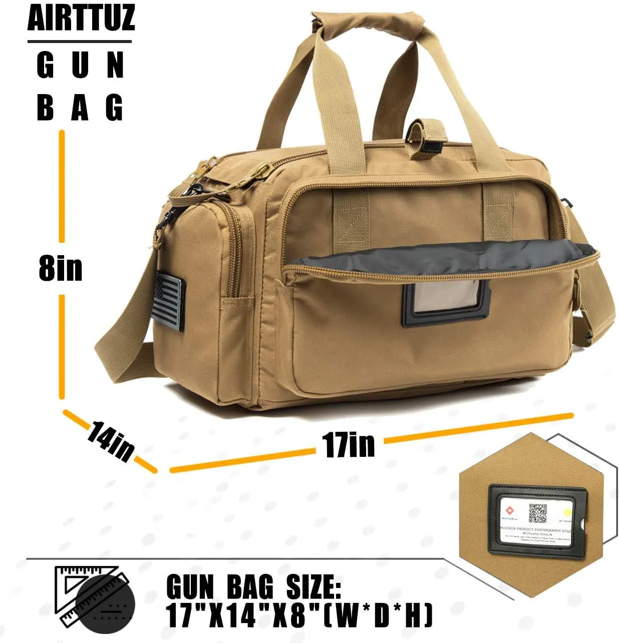 Range Bag | Gun Range Duffle Bag for Handguns and Ammo,USA Flag Patch Included. (Khaki)