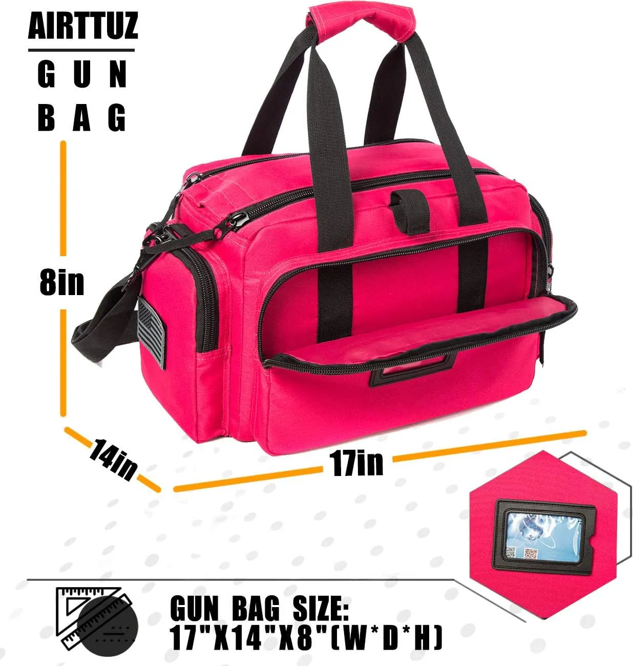 Range Bag | Gun Range Duffle Bag for Handguns and Ammo,USA Flag Patch Included. (Pink)