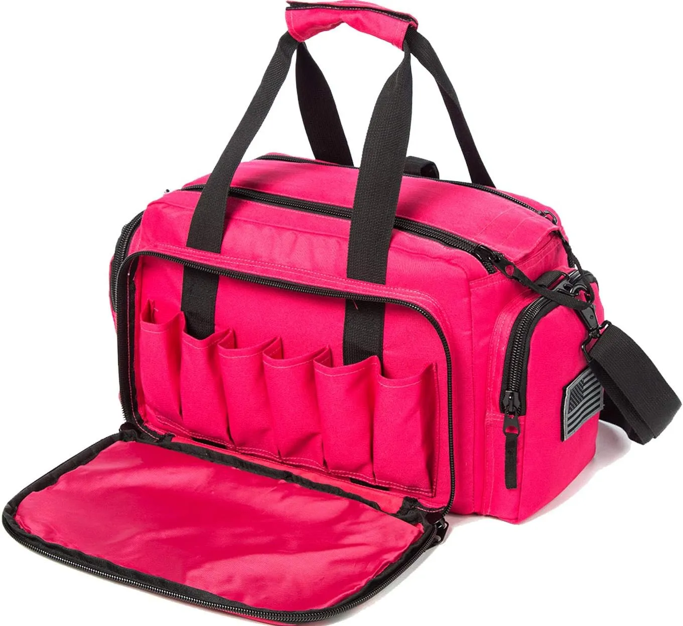 Range Bag | Gun Range Duffle Bag for Handguns and Ammo,USA Flag Patch Included. (Pink)