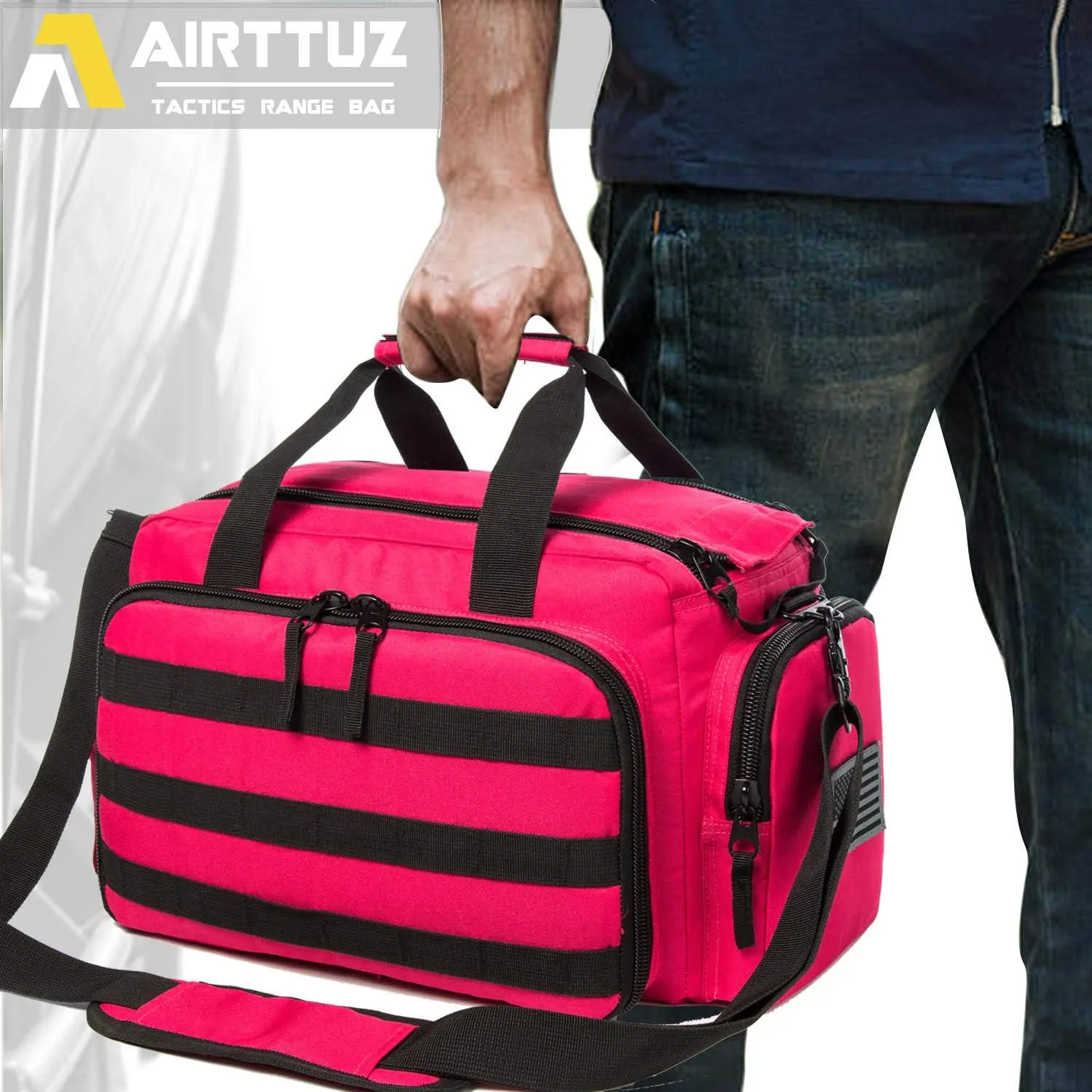 Range Bag | Gun Range Duffle Bag for Handguns and Ammo,USA Flag Patch Included. (Pink)