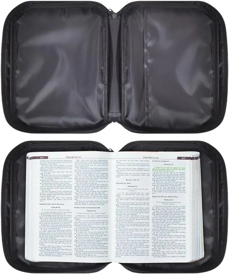Rchsmod Cross Lily Print Bible Cover for Women Men Hibiscus Sparrow Music Note Pattern Bible Case Large Bible Bag with Zipper Multifunctional Bible Accessories Scripture Bag Christian Gift
