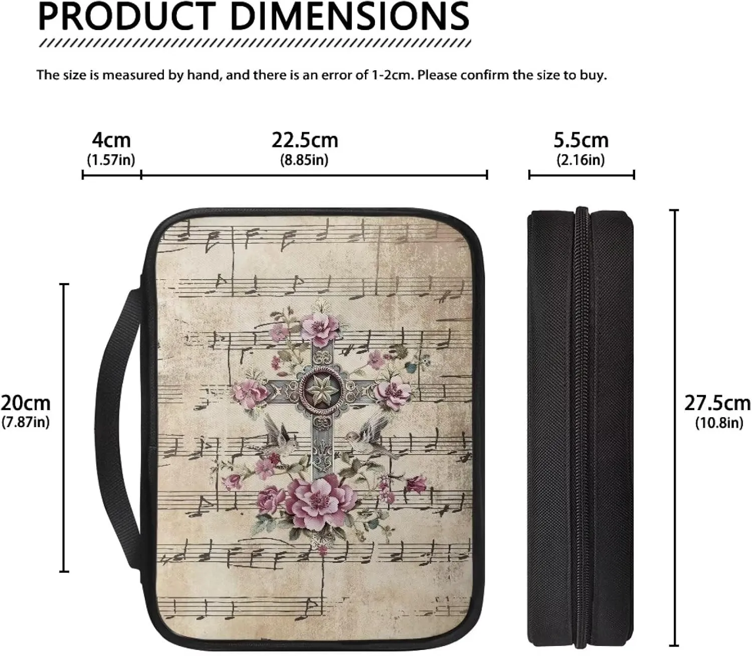 Rchsmod Cross Lily Print Bible Cover for Women Men Hibiscus Sparrow Music Note Pattern Bible Case Large Bible Bag with Zipper Multifunctional Bible Accessories Scripture Bag Christian Gift