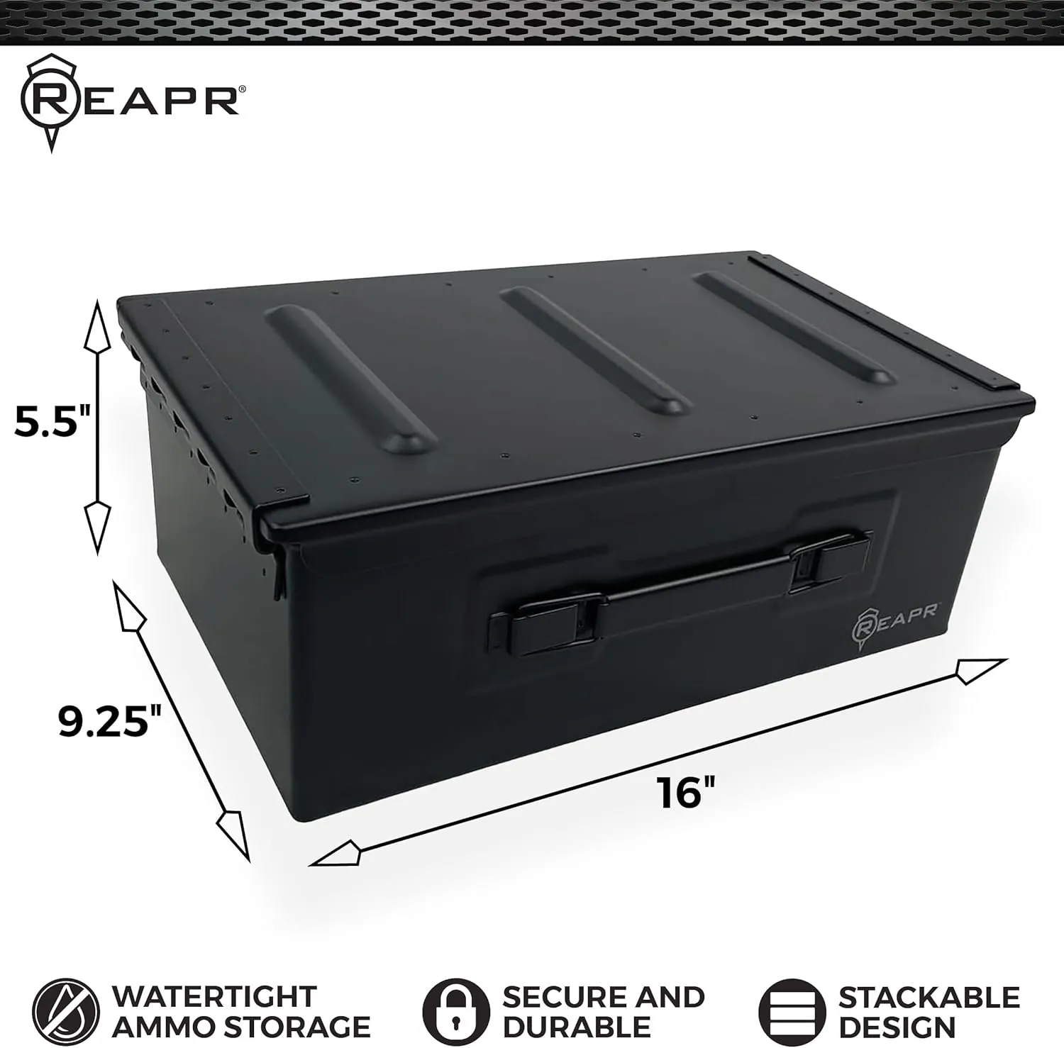 Reapr Steel Ammo Can, Heavy Duty Locking Metal Ammo Storage Box, Airtight and Watertight 30 Cal or 50 Cal Case for Rifle, Shotgun, Pistol, Military Footlocker Style Tool and Gear Organizer