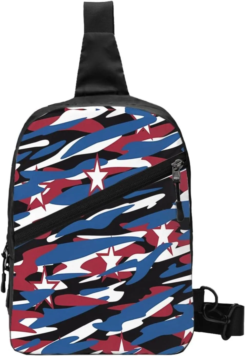 Red Blue Camouflage Stars Portable Sling Bags Packable Crossbody Bag Foldable Sport Daypack Reusable Shoulder Backpack Diagonally Chest Bag for Workout Travel