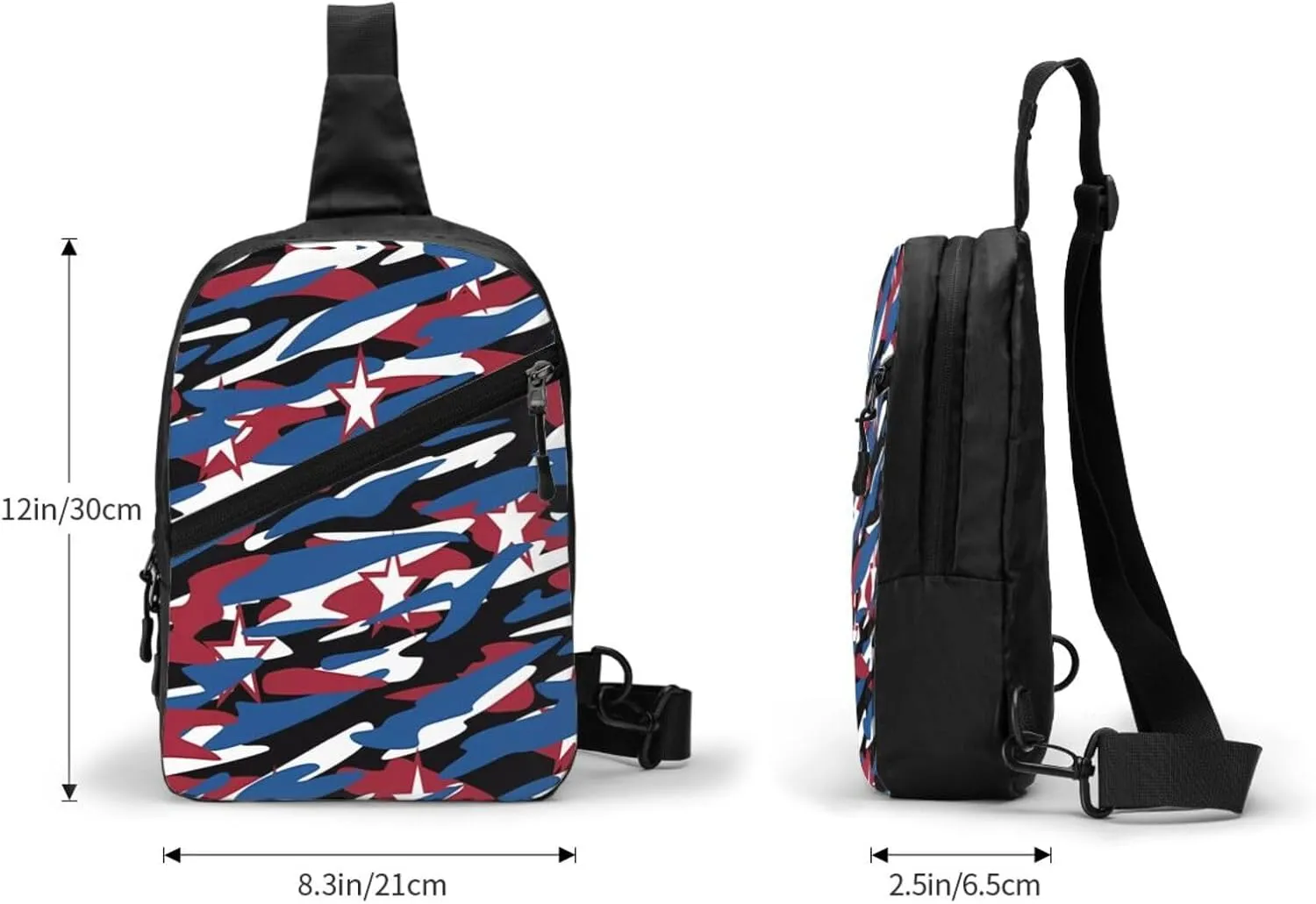 Red Blue Camouflage Stars Portable Sling Bags Packable Crossbody Bag Foldable Sport Daypack Reusable Shoulder Backpack Diagonally Chest Bag for Workout Travel