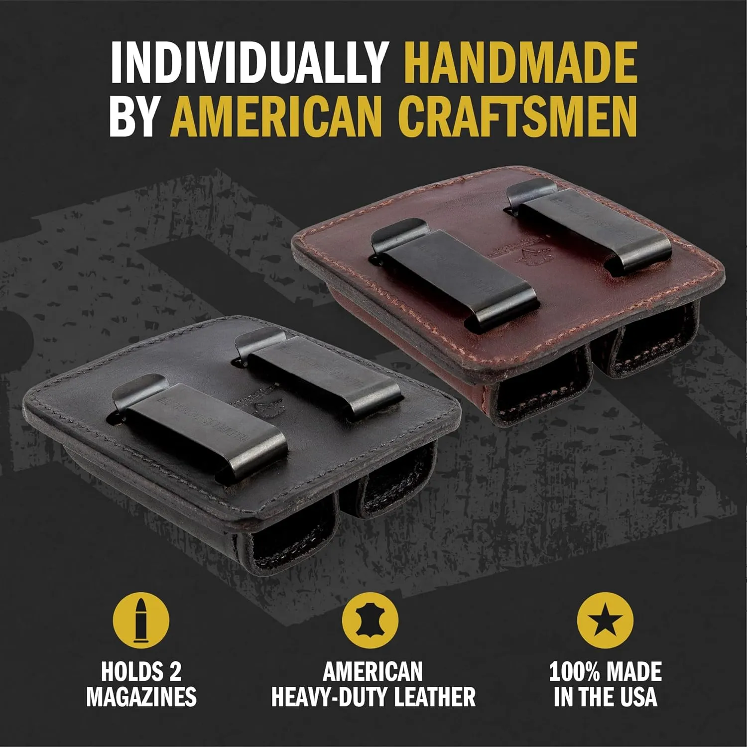 Relentless Tactical Leather Double Magazine Holder | Made in USA | Sizes to fit virtually Any 9mm, .40 or .45 Caliber Pistol Mag | Single or Double Stack | IWB or OWB Mag Pouch