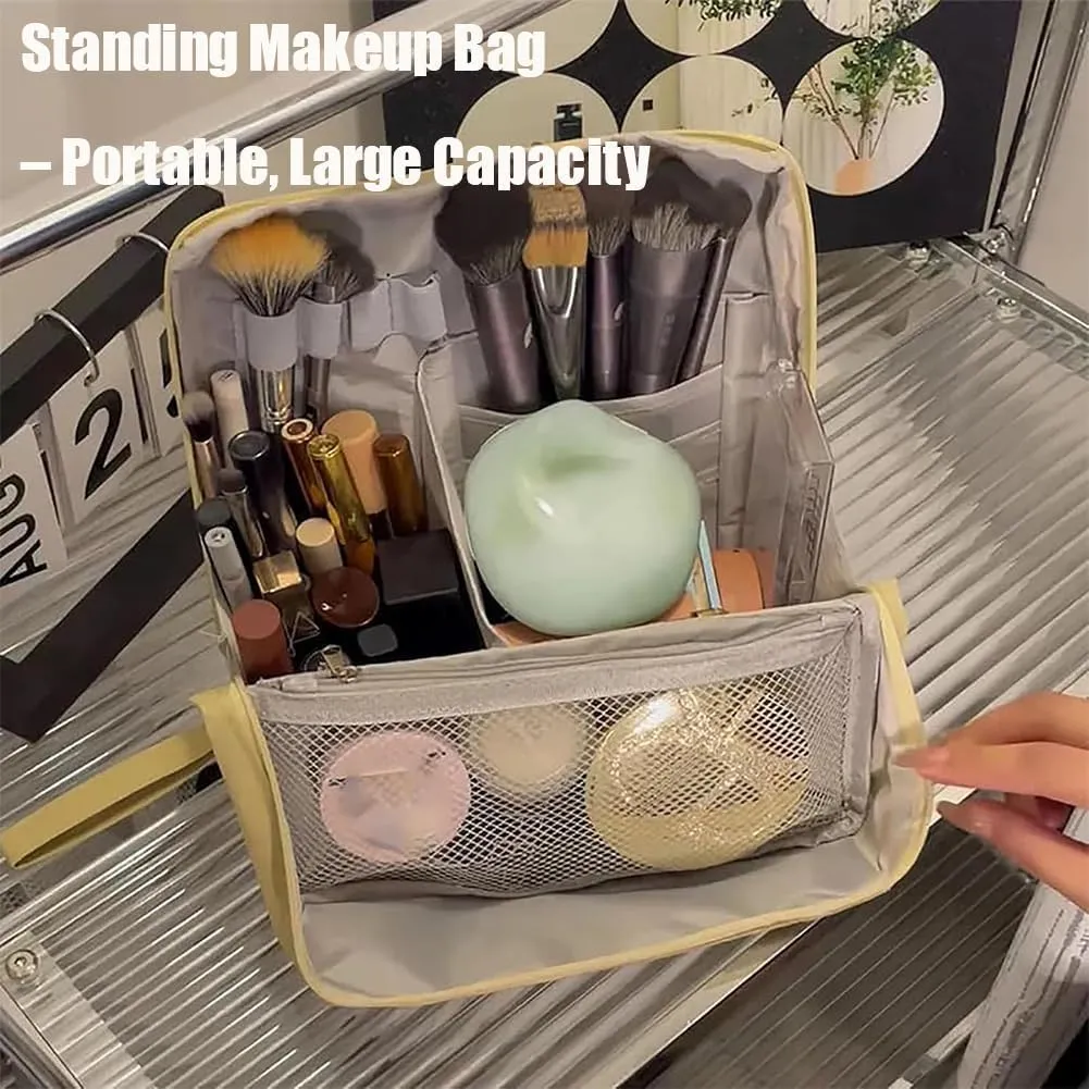 Relevanton Standing Makeup Bag,Stand Up Makeup Bag,Vertical Makeup Organizer Bag,Doresty Standing Make Up Bag Portable, Large Capacity (#2)